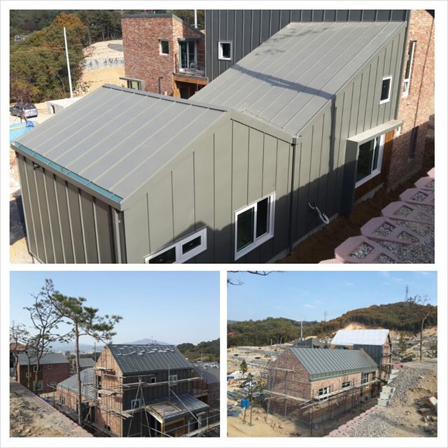 동두천 아차노리 힐링타운단지 리얼징크 지붕및외벽시공중